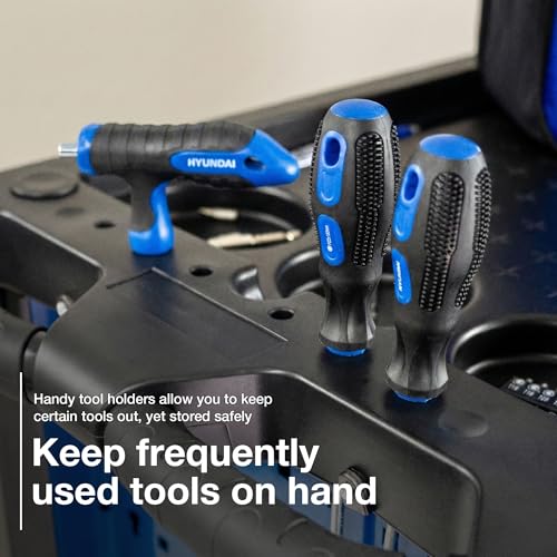 Hyundai 7 Drawer Tool Chest with 175 Piece Tool Kit, Rolling Tool Cabinet with Castors, Double-Depth Storage, DIY & Automotive Workshop, 2 Year Warranty