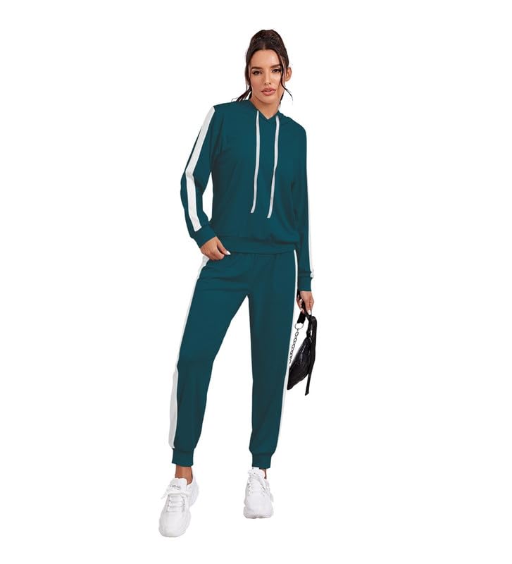Women's Knitting Stretchable Solid Hooded Neck Full Sleeve Track Suit (Blue, M)-PID56822-image-28