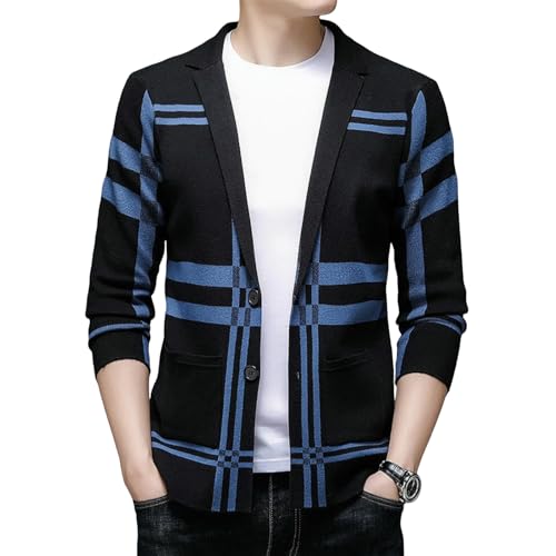 Men's Mid-Length Knit Large Plaid Thin Korean Style Cardigan