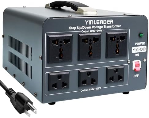 Yinleader 110V to 220V Voltage Converter Transformer 4000W Step Up/Down 110/120-220/240V with US and Universal Outlet,Resettable Circuit Breaker