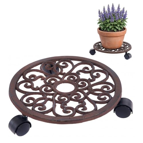 Oypla 12 Cast Iron Plant Flower Pot Mobile Mover Trolley Stand