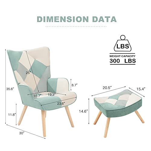 Kgopk Accent Chair With Ottoman,Comfy Living Room Chairs,Upholstered Accent Armchair With Linen Fabric, Small Single Sofa Chair For Bedroom,Office, Blue #TOP1