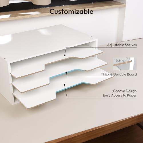 Image of Yumkfoi 12x18 Construction Paper Organizer, 4-Tiers Paper Storage Shelf, Wooden Desk Organizer, File Holder and Letter Tray for Office, Home, Classroom