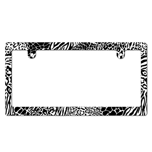 ナンバーフレーム 動物柄 ヒョウ柄 ナンバープレートフレーム カータグカバーホルダー 車用 前後2枚/1台分 ナンバーフレームセット ナンバープレート枠 普通車 軽自動車 錆びにくい 装飾ボーダー アクセントナンバー 車フレーム 汎用 カー用品