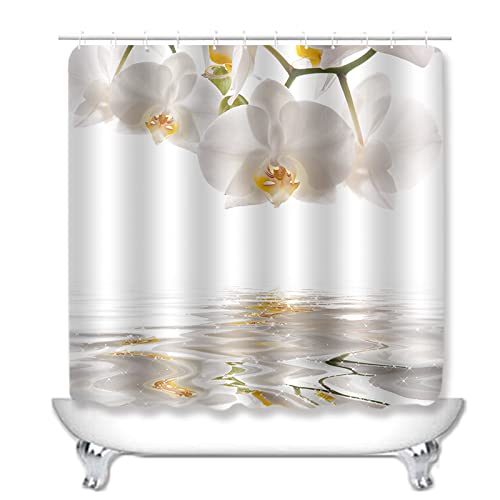 Duschvorhang Weiß Gelb Badezimmerteppich 4-Teiliges Set, Duschvorhang 180x180 Polyester+Badematte rutschfeste(50x80)+U… – Bild 3