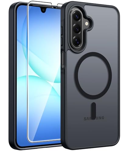 FNTCASE for Galaxy A17/A16 5G Phone Case: for Samsung A17 Cases [Compatible with Magsafe] [Screen Protector] Matte Translucent Military Grade Protection for Samsung A 17 & A 16 4G Cover - Black