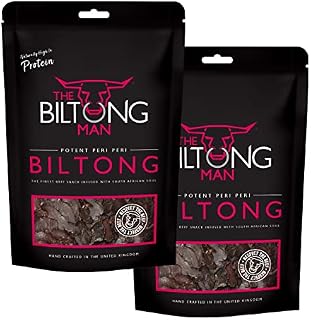 The Biltong Man | Peri-Peri Beef Biltong | Healthy High Protein Dried Chilli Beef Snack | Low Calorie, Gluten-free & Keto-friendly, | 1 Kilogram (2 x 500 Gram Packs)