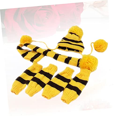 Set de bufanda y gorro tejido para perros XS amarillo y marrón miniatura 4