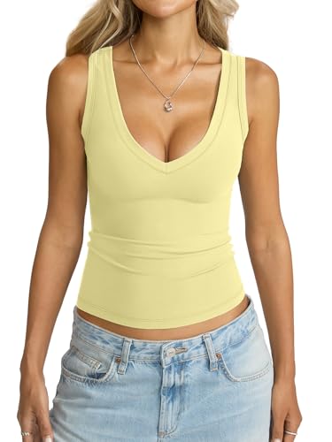 Image of Eachyes Womens V Neck Tank Tops Sleeveless Slim Fit Shirts Summer Going Out Fashion Outfit Clothes 2026