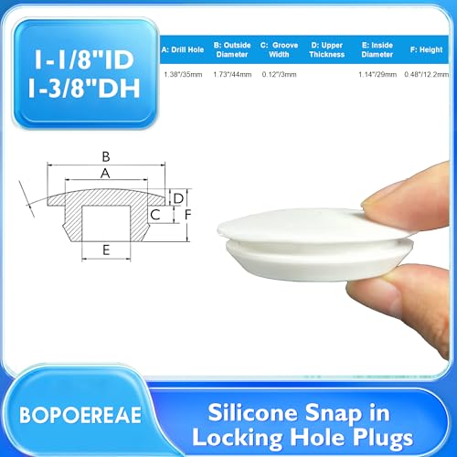 Image of 4 Pcs 35 mm Silicone Rubber Plugs Snap in Locking Hole Plugs for 35-38 mm (1-3 /8 inch-1-1 /2 inch) Round Holes, Flush Type Rubber Stoppers, Flexible Tube Pipe End Caps Covers, Waterproof Sealing Plugs, White