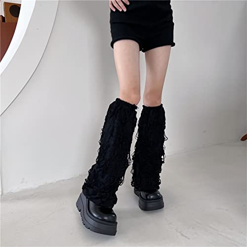 Yuemengxuan Women Goth Leg Warmers Y2K Harajuku Gothic Leg Sleeves Kawaii Baggy Ripped Leg Warm Socks Cosplay Streetwear (Black, One Size) #TOP3