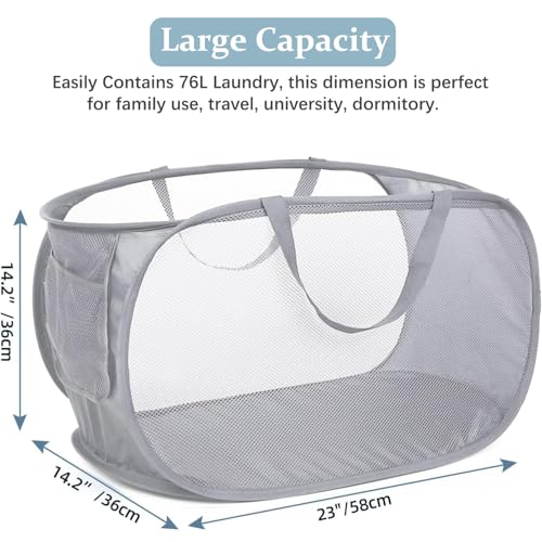 3er Set Pop-up Wäschekorb Faltbar, Laundry Baskets mit Henkel, Klappbarer Wäschesammler aus Mesh, für Badezimmer, Schlafzimmer, Waschküche, Kinderzimmer & Reisen