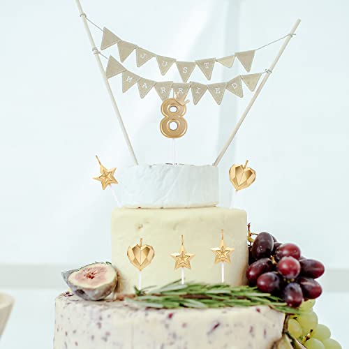 1 Set Of 3Inch Birthday Candles, Including 1 Crown Cake Main Numeral Candles, 2 Star Candles And 2 Heart Candles For Birthday Anniversary Parties (Gold, 8) #TOP3