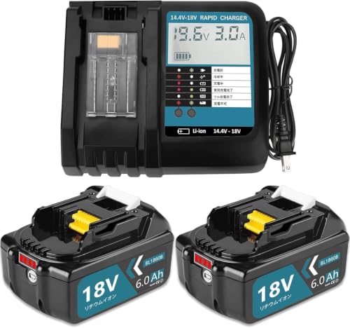 Boetpcr �݊� �}�L�^ 18v �o�b�e���[ �[�d��Z�b�g BL1860B 6000mAh�e�� 2�� LED�����v�c�ʕ\�� �}�L�^ �[�d�� �t���p�l�� DC18RF�t�� BL1815N BL1830B BL1860B�ȂǂɌ݊��\ BMS����� ����