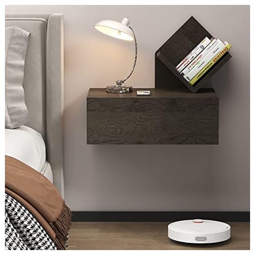 Pmnianhua Floating Nightstand with Drawer,Wall-Mounted Night Stand,Rustic Wood End Table,Modern Beside Tables with Storage for Bedroom,Living Room,College Dorm(Dark Grey,Right)
