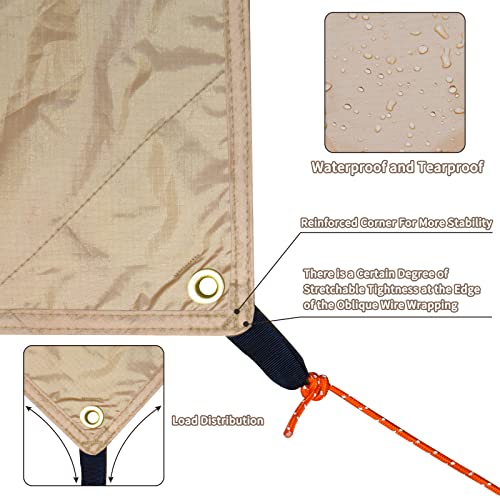GEERTOP Large Camping Tent Tarp 17 x 10 ft Outdoor Waterproof Hammock Rain Fly Backpacking Tent Tarp Shelter for Survival Travel Khaki (Not Includes Poles)