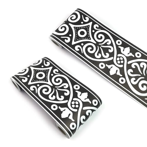 VisitRyl Frise Murale Autocollante Noir et blanc yx318 12cm X 500cm Adhésive Réutilisable pour Décoration Intérieure Facile à Poser