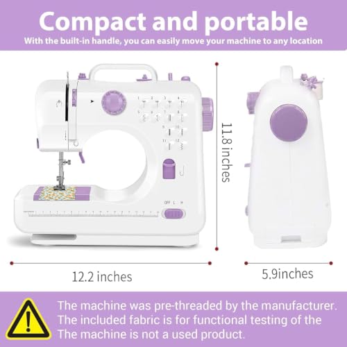 Image of This lightweight Sewing machine is designed for convenience and versatility. Sewing Machine for Beginners,Portable 12 Built-in Stitches,(High-Low Speeds),505UJH.DC Power Supply Method.