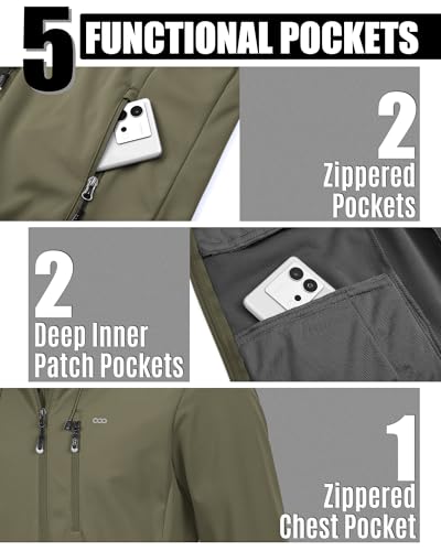 Image of 33,000ft Men's Softshell Jacket with Hood Waterproof Windbreaker Lightweight Rain Shell Jacket for Outdoor Hiking Travel