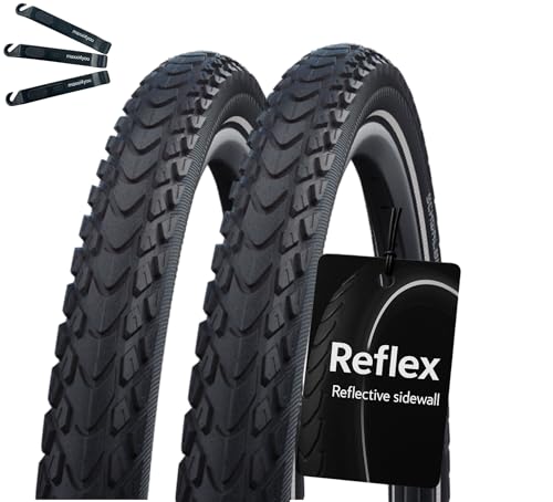maxxi4you 2 x Schwalbe Marathon Mondial Performance Fahrradreifen RaceGuard E-50 Schwarz/Reflex 42-622 (28 x 1.60) inkl. maxxi4you Reifenheber