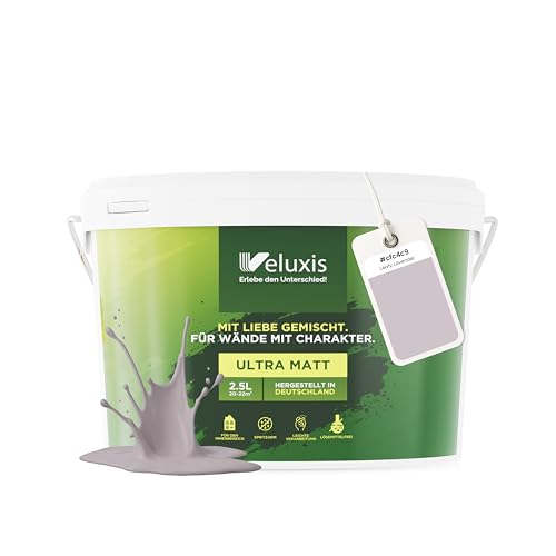 Veluxis® Wandfarbe Violett für den Innenraum - 2,5 Liter & Deckkraft-Klasse 1, Streifenfrei, tropfarm & Öko Farbe, VOC-frei - (Leafy Lavender)