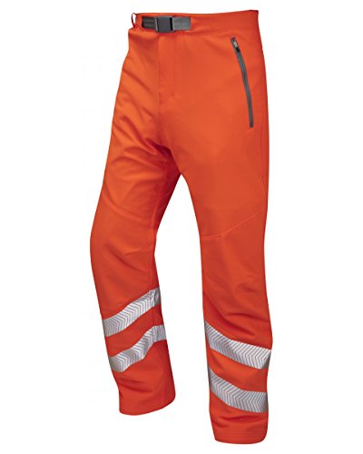 Leo Workwear Landcross WT01 Hi-Vis Soft Shell Quick Drying Water Repellent Finish Stretchable Work Trouser, Large, Hi-Vis Orange