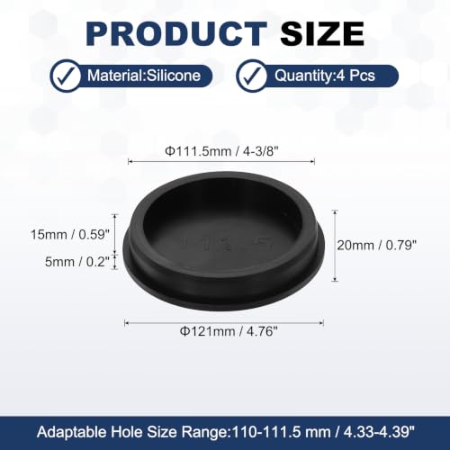 Image of MECCANIXITY 4pcs T-Shaped Silicone Plugs 111.5mm 4-3 /8 Inch Dia, Black | Snap in Plug Hole Seal Cover Round Rubber Stopper for 110-111.5mm Holes Kitchen Rubber Bulkheads Waterproof Sealing