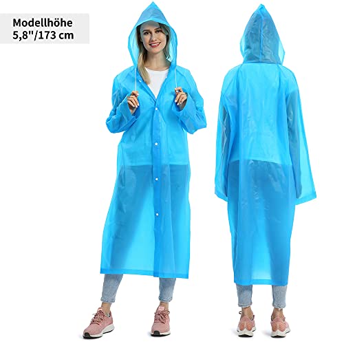 Opret 2 Stück Regenmantel Durchsichtiger Regenponcho für Damen Herren, Wiederverwendbar Wasserdicht Regencape Regenjacke, Eva Atmungsaktiv Regen Zubehör für Wandern Radfahren Camping Reisen