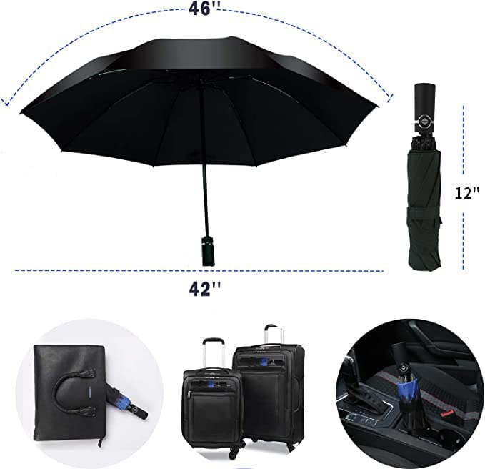 Image of SIEPASA Windproof Travel Compact Umbrella-Automatic Umbrellas for Rain- Folding Umbrella, Travel Compact Umbrella.(Inverted /Black)