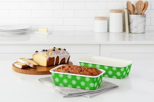 Image of Loaf Pans, Plumpy Disposable Loaf Bread Pan, Bread Pans for Baking Molds with Festive Snowflake and Christmas Designs, for Cakes and Treats (Green, Pack of 10)