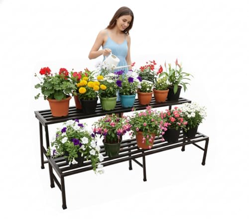 Image of IRON LANDS OAK 2 Step 37 Spectacular 3 Feet Heavy Duty Metal Perfect Plant Stands Display Rack Indoor Outdoor for Home Balcony and Garden Decor (Black)
