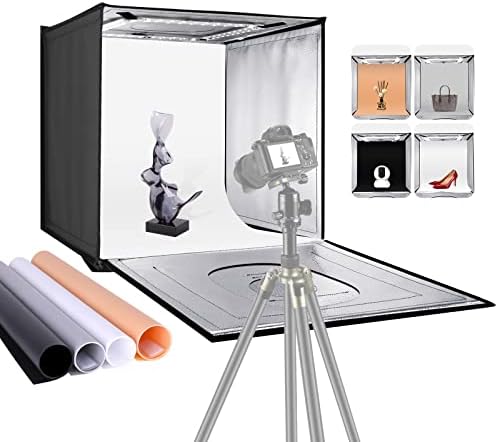 NEEWER Photo Studio Light Box, 20” x 20” Shooting Light Tent with Adjustable Brightness, Foldable and Portable Tabletop Photography Lighting Kit with 80 LED Lights and 4 Colored Backdrops