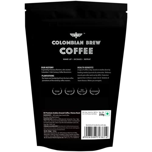 Image of Colombian Brew Premium Arabica Ground Coffee, Vienna Roast, 250g Pouch (Pack of 2)