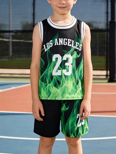 Image of 2 or 6 Piece Kids Boys Basketball Jersey Set Youth Letters Printed Lightweight Basketball Tank Top and Track Shorts
