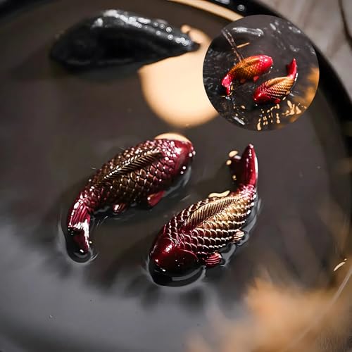 ICHAG Tea Pet Small Figurine Color Changing Chinese Teapet for Desk Decoration Cute Kungfu Teas Ornament Accessories with Feng Shui Good Luck Charm Gifts for Tea Lover Friends (Fish-Two pics)
