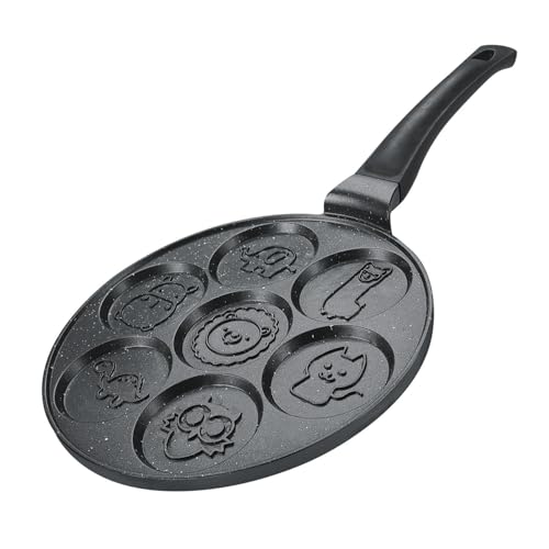 Herzberg, HGCP267ANL, Sartén para crepes y empanadas con 7 diseños animales, ideal para cocinar sano, resistente a los arañazos, fácil de limpiar, 26 cm, color negro