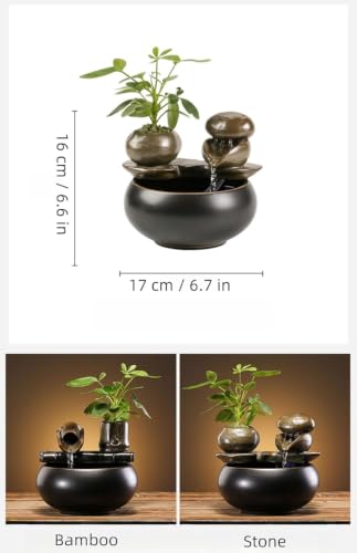 Fuente de loto de cerámica negra brillante zen para mesa y escritorio 3