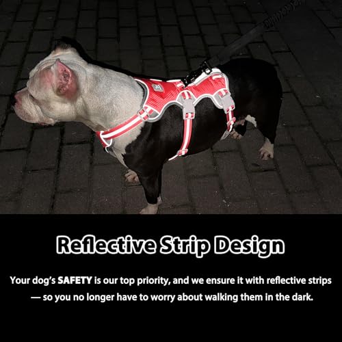 Image of Huntboo Escape Proof Dog Harness, Escape Artist Harness, Reflective Harness with Padded Handle, Breathable, Durable, Adjustable Vest for Medium Dogs Walking, Training, and Running Gear (Red, M)
