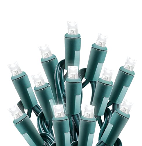 wominoy 50ft 100 Counts Cool White LED Christmas Lights Outdoor- Commercial Grade Outdoor Waterproof, LED String Lights Indoor 5mm Wide Angle Green Wire, Xmas Tree Lights, IP:65, UL