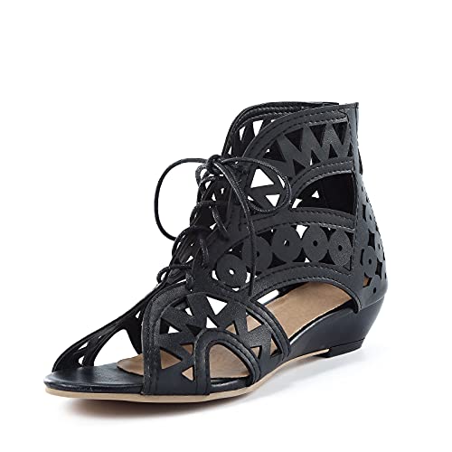 JKRTR Sandales Femme Sandales Creuses Chaussures Compensées à Lacets Sandales à Bouche Cover