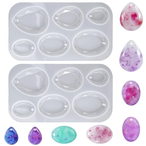 CIATBYYJ Lot de 2 moules en forme de larme en résine époxy, 6 formes de motifs, résine époxy transparente pour bijoux, moules en silicone pour résine époxy, pour DIY, création de boucles d'oreilles
