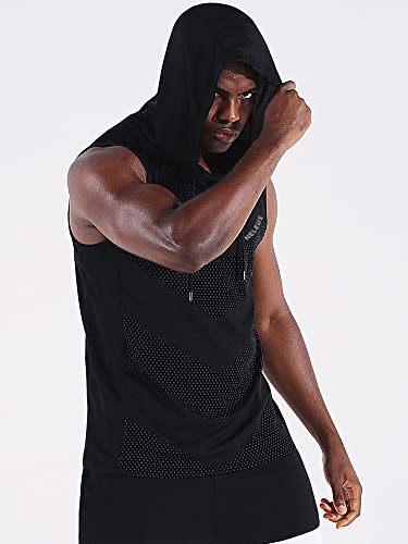 Neleus Pacote com 3 camisetas masculinas de corrida sem mangas com capuz, 5098# Preto/Preto/Preto, P