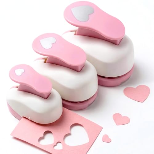 LOVEINUSA Pink Heart Shape Hole Punch 3PCS Set, High Precision Design for Romantic Heart Patterns for Wedding, Greeting Cards, Scrapbooking DIY Albums, Handmade Scrapbook Papers Puncher