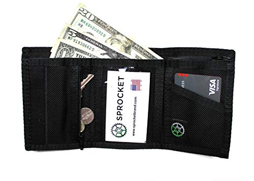 Sprocket Men's Ballistic Nylon Trifold Wallet w/Zippered Pockets and ID Window - Black2