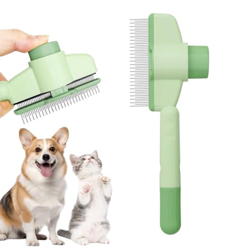 Image of 2-In-1 Flea Comb For Cats, Pet Hair Removal Comb With Release Button, De-Shedding Cat Brush With Stainless Steel Metal Teeth For Short And Long Hair Cats