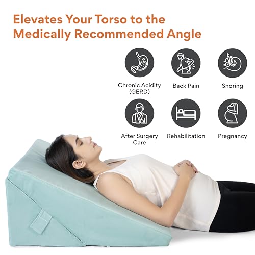 Image of FOVERA Adjustable 9 & 12 Inch Memory Foam Bed Wedge Pillow for Acid Reflux, GERD, Snoring, Coughing, Heartburn, Back, Leg and Knee Pain, Post Surgery (Aqua Green, XL Size - 24 x 28 x 12 Inch)
