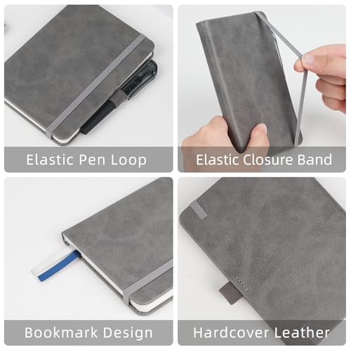 OnMove Caderno de bolso para mulheres e homens, pacote com 3, couro A6, capa dura, com laço para can