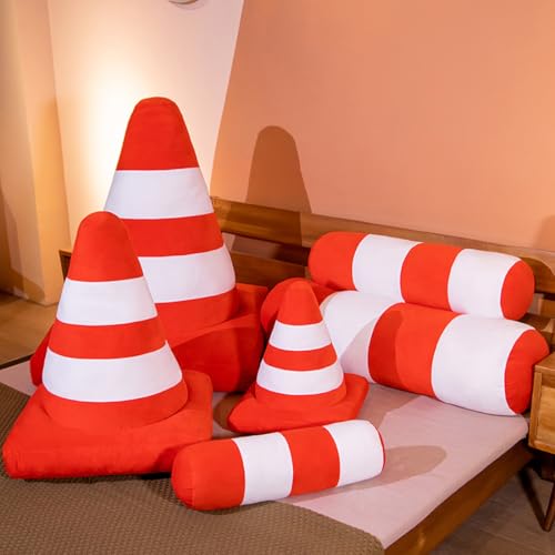 Image of ELAINREN Realisitc Roadblock Pole Stuffed Model Pillow Cuddly Red Road Cone Plush Toy Soft Safety Traffic Cone Plushie Doll for Photo Prop Construction Party Favors /19.6''