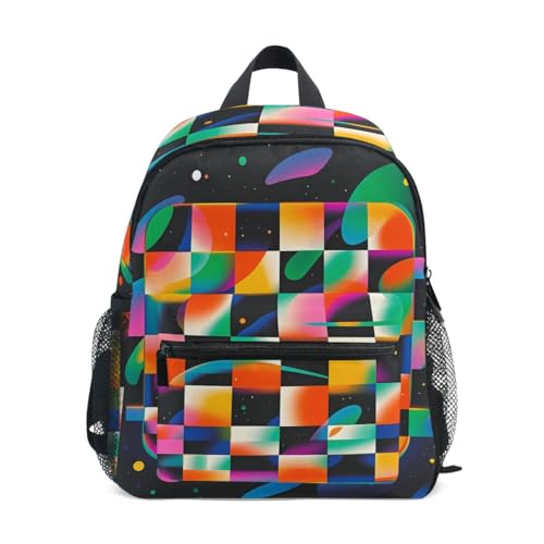 Neon Checkerboard Black Toddler Girls Boys Backpack Kids School Bookbag with Name Tag