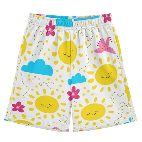 J JOYSAY Sun Flower Cloud White Boys Athletic Shorts Kids Youth Casual Shotrs with Elastic Waistband Pockets